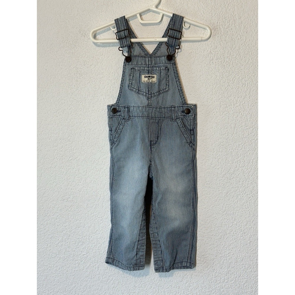 OSHKOSH b'gosh Bib Overall Blue Striped Railroad‎ Vestbak 12 Months